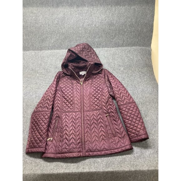 Gallery Quilted Fleece Lined Jacket Womens Size M Purple Full Zip Removable Hood - Picture 1 of 13